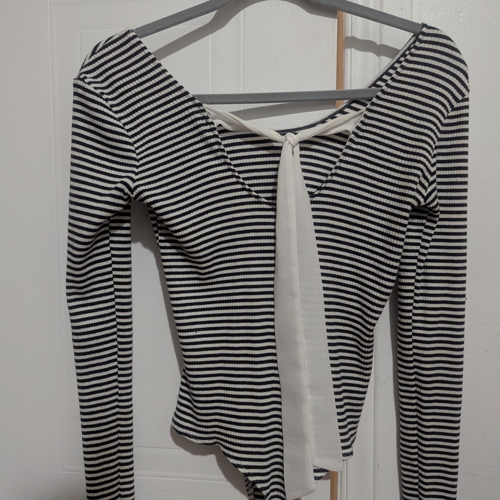 Striped Black and White Dynamite Bodysuit With Bow